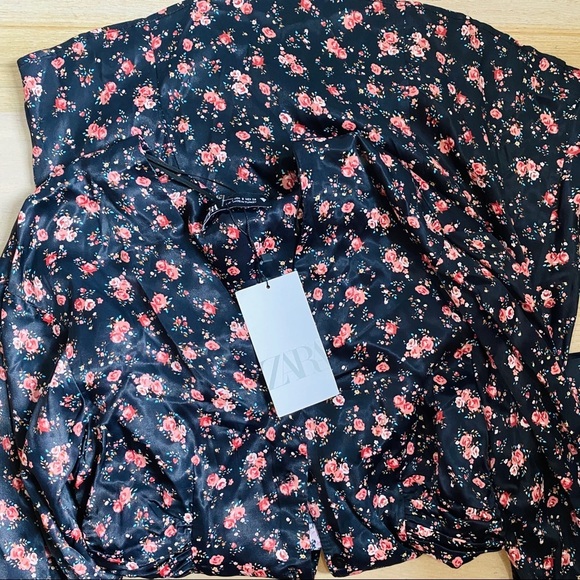 NEW Zara Floral Print Mini Dress W Ruched Waist - Picture 6 of 7